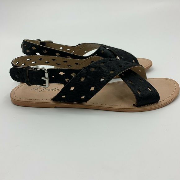 Matisse Black Boho Cross Strap Flat Sandals Size 8 - Picture 2 of 8